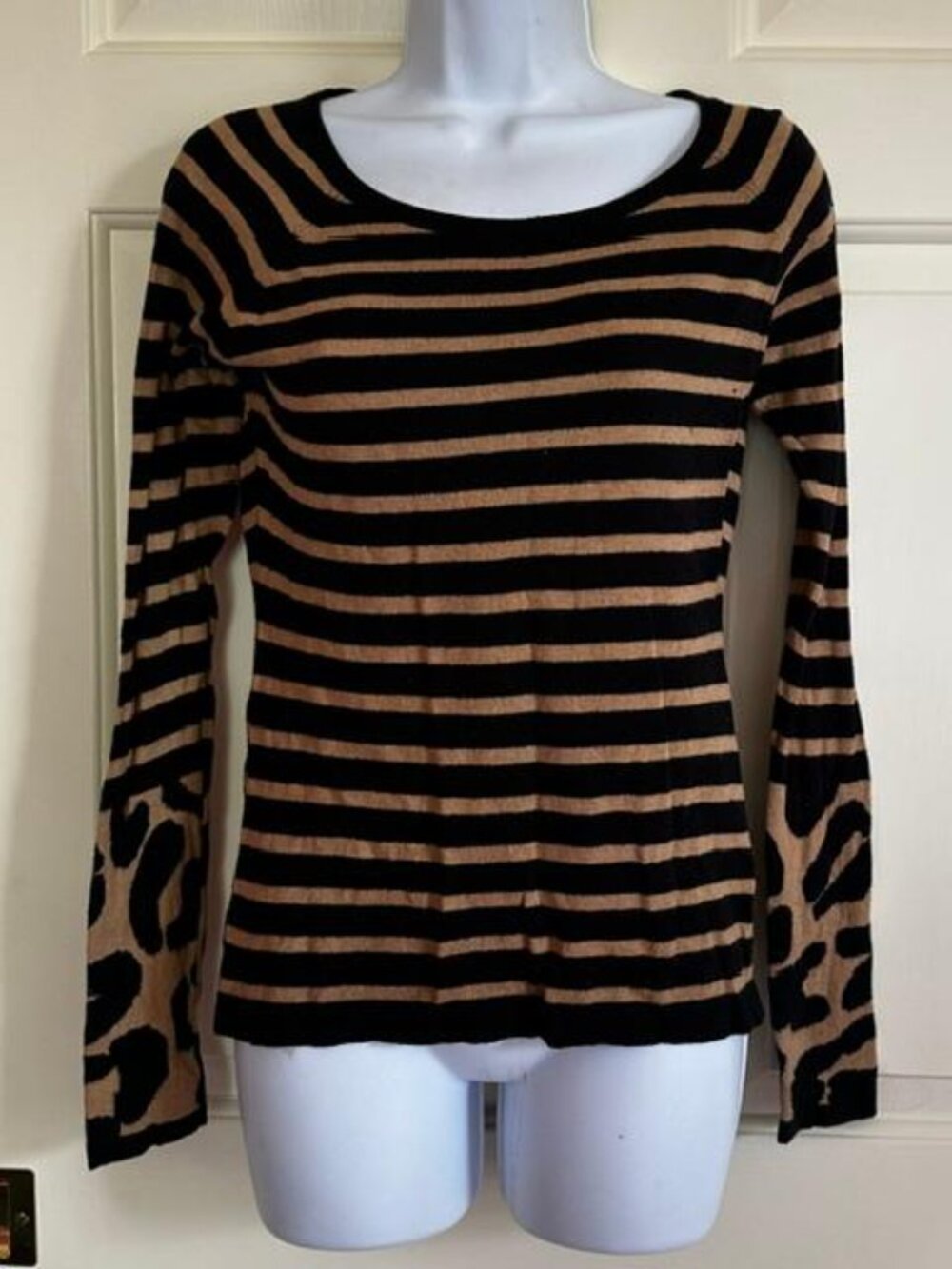 * Banana Republic Sweater Womens Striped Leopard Print Crewneck Pullover Size S